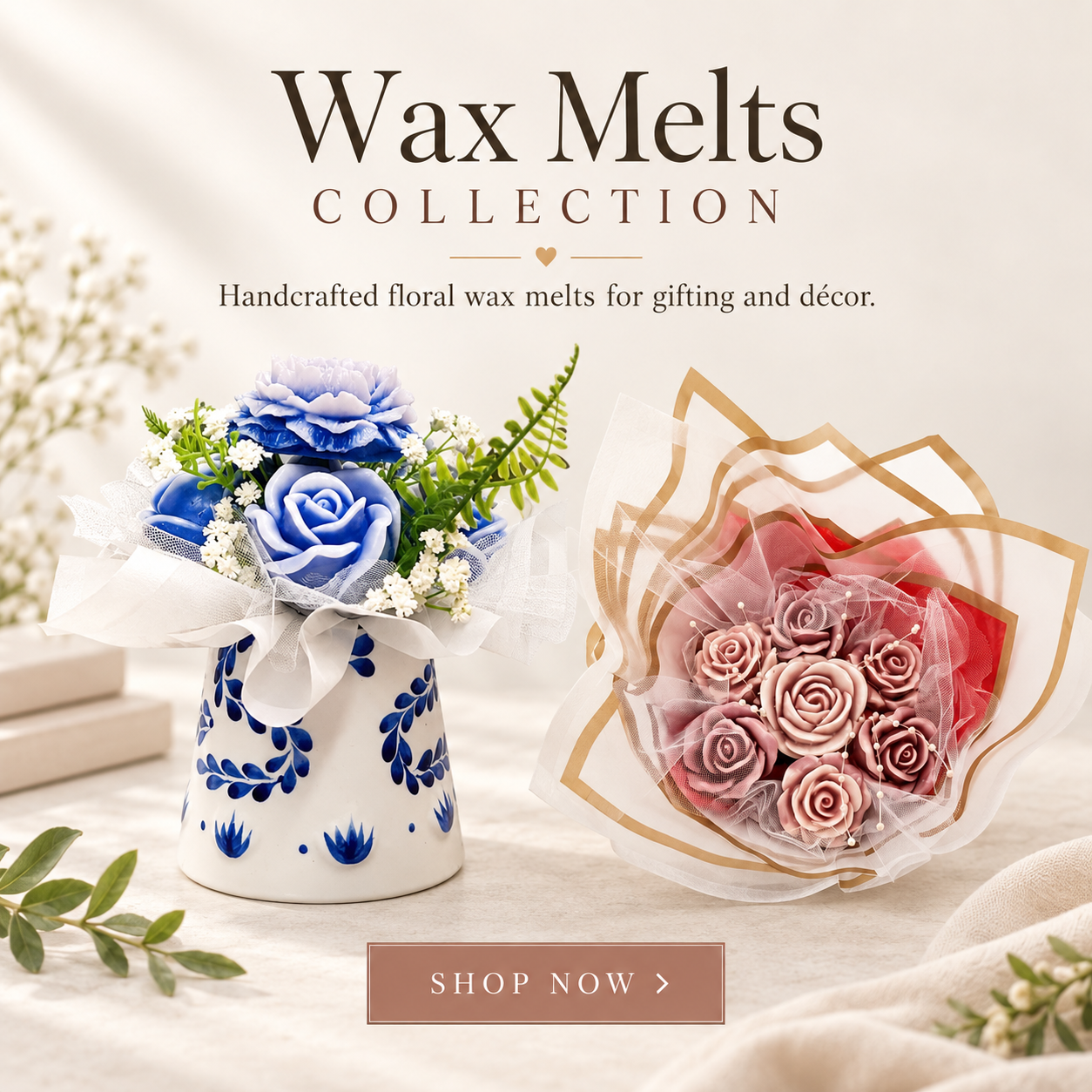 Custom Candle Co Wax Melts Collection — handcrafted floral wax melts for gifting and décor