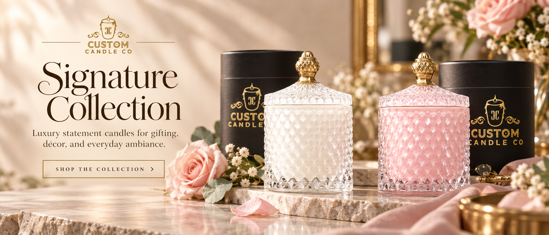Custom Candle Co Signature Collection — luxury statement candles for gifting, décor, and everyday ambiance